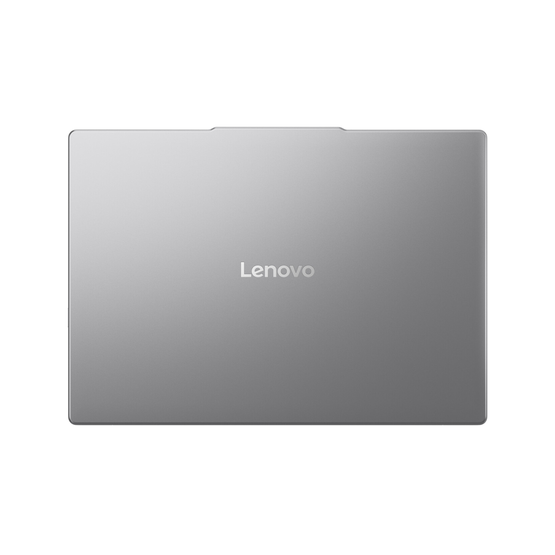 Grauer Lenovo-Laptopdeckel, Lenovo-Logo in der Mitte.
