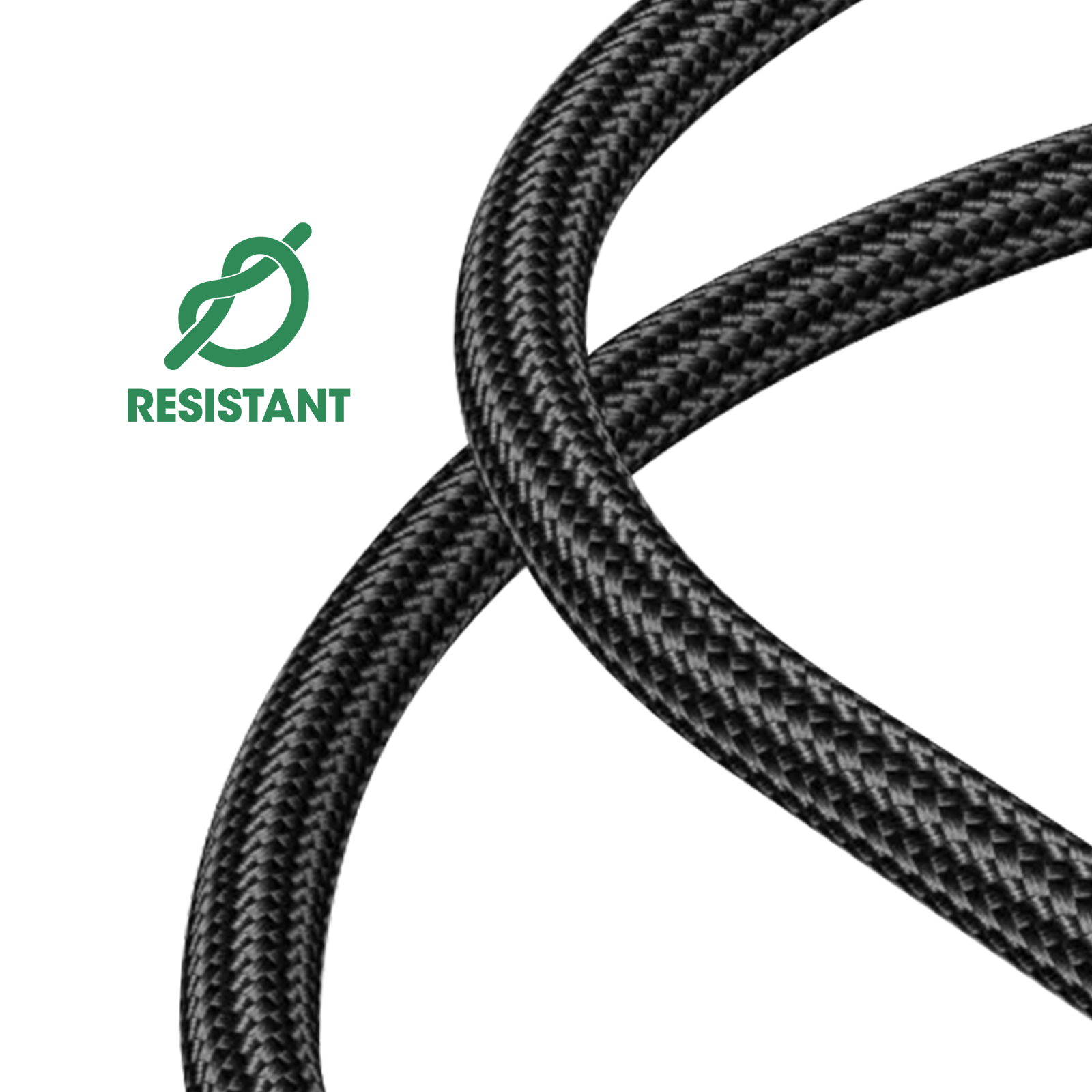 Ein schwarzes Kabel mit einem grün-weißen Widerstandssymbol auf weißem Grund.