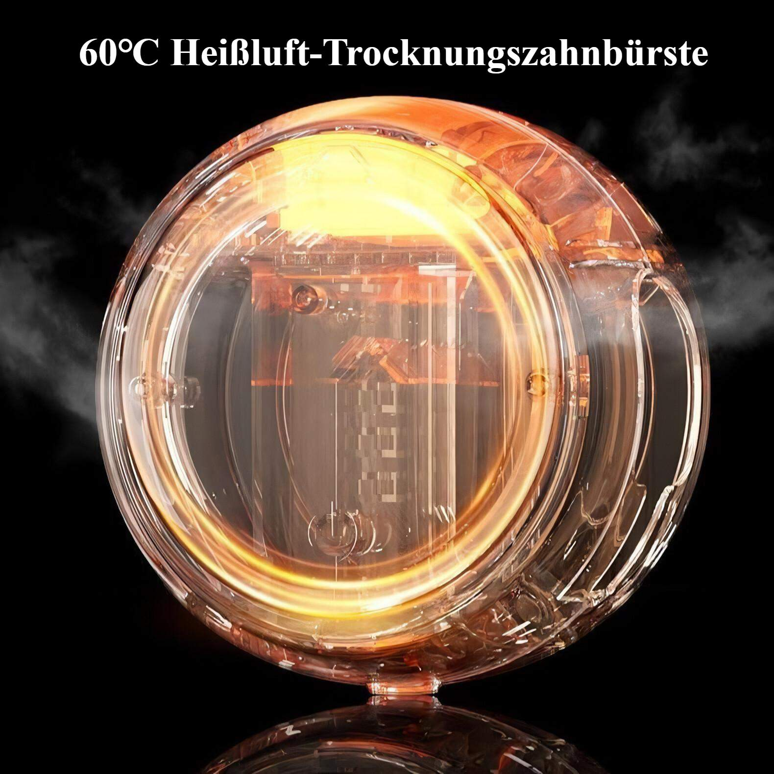 Ein geöffnetes Gerät mit Heizelement. Dampf tritt aus dem Gerät aus, auf schwarzem Hintergrund.