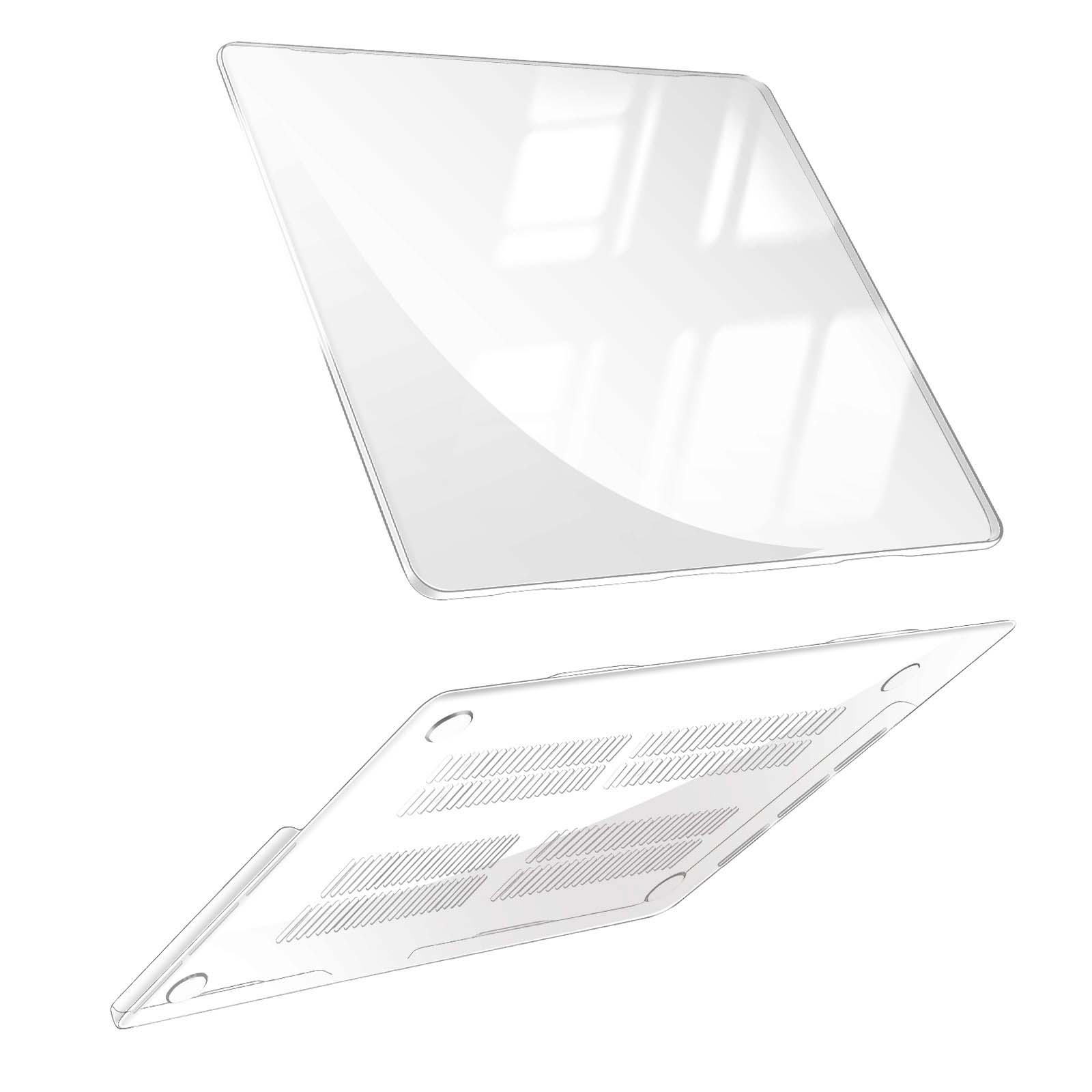 Custodia trasparente per laptop. La parte superiore è staccata dal fondo, mostrando le fessure di ventilazione.