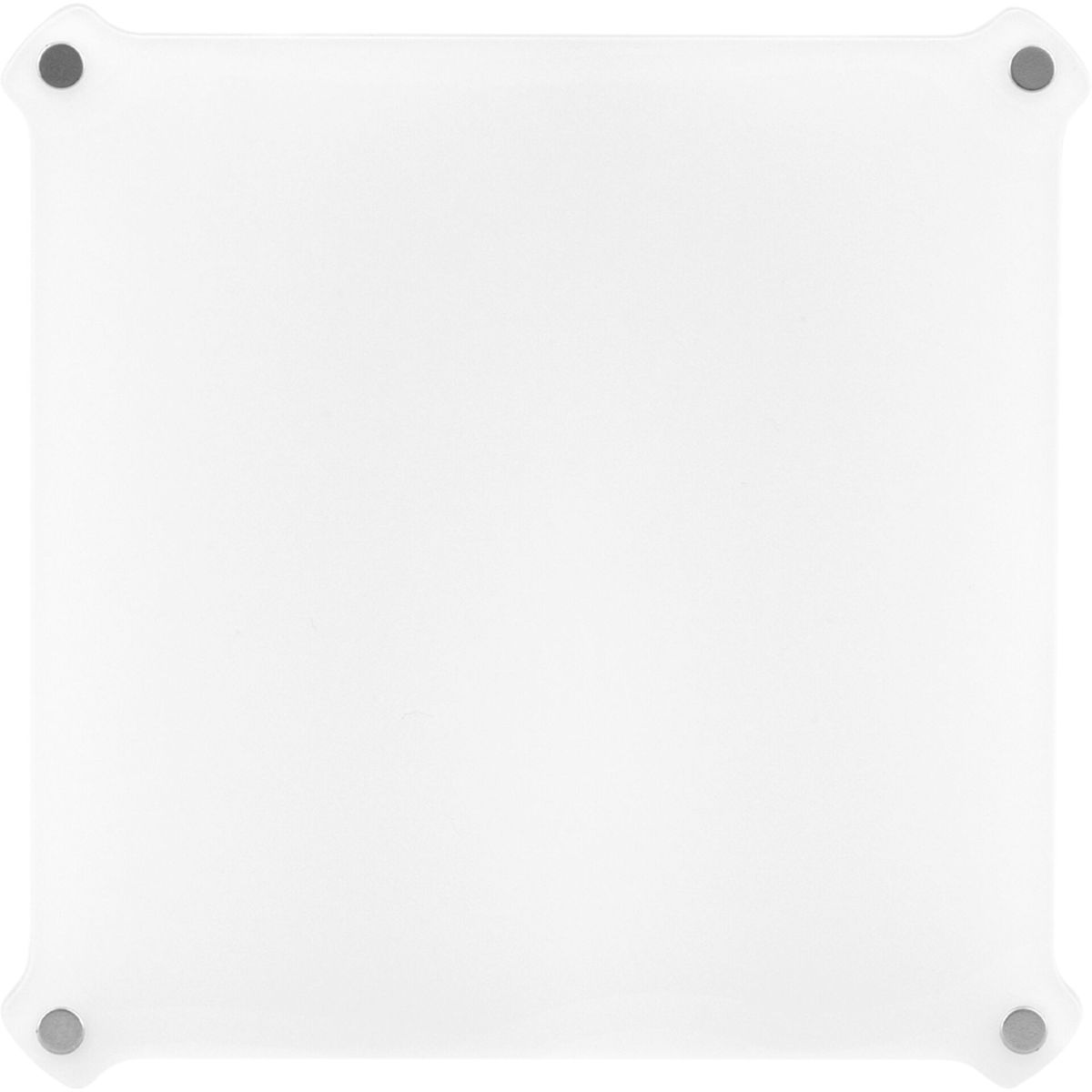 Ein weißes Quadrat mit vier kleinen schwarzen Punkten in den Ecken.