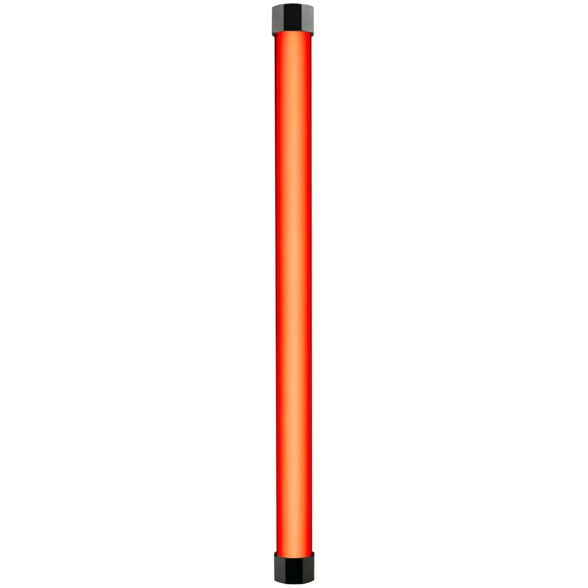 Ein vertikaler Lichtstab strahlt ein hellrotes Licht aus, das mit schwarzen Enden versehen ist.