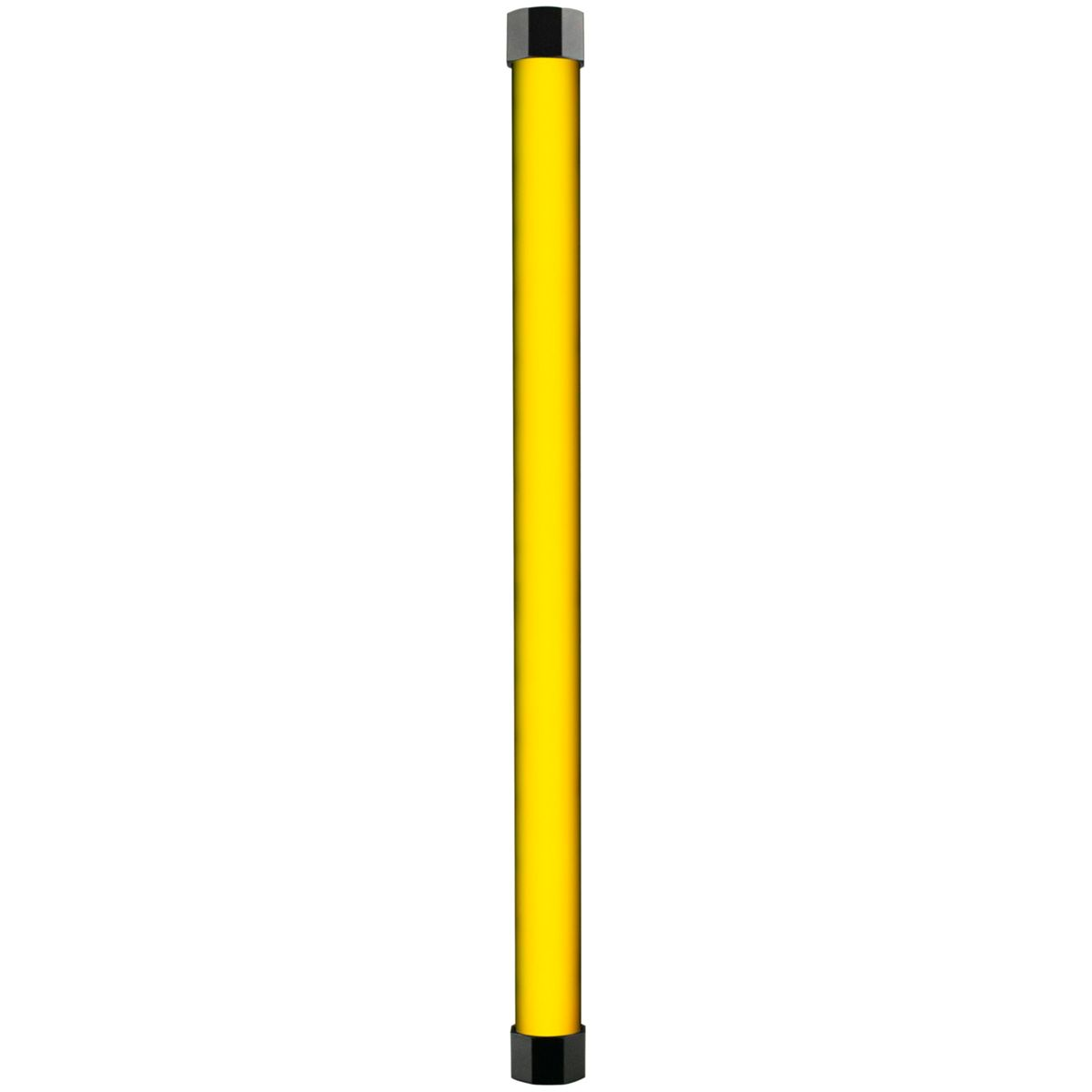 Ein vertikaler Lichtstab strahlt ein hellgelbes Licht aus, das mit schwarzen Enden versehen ist.