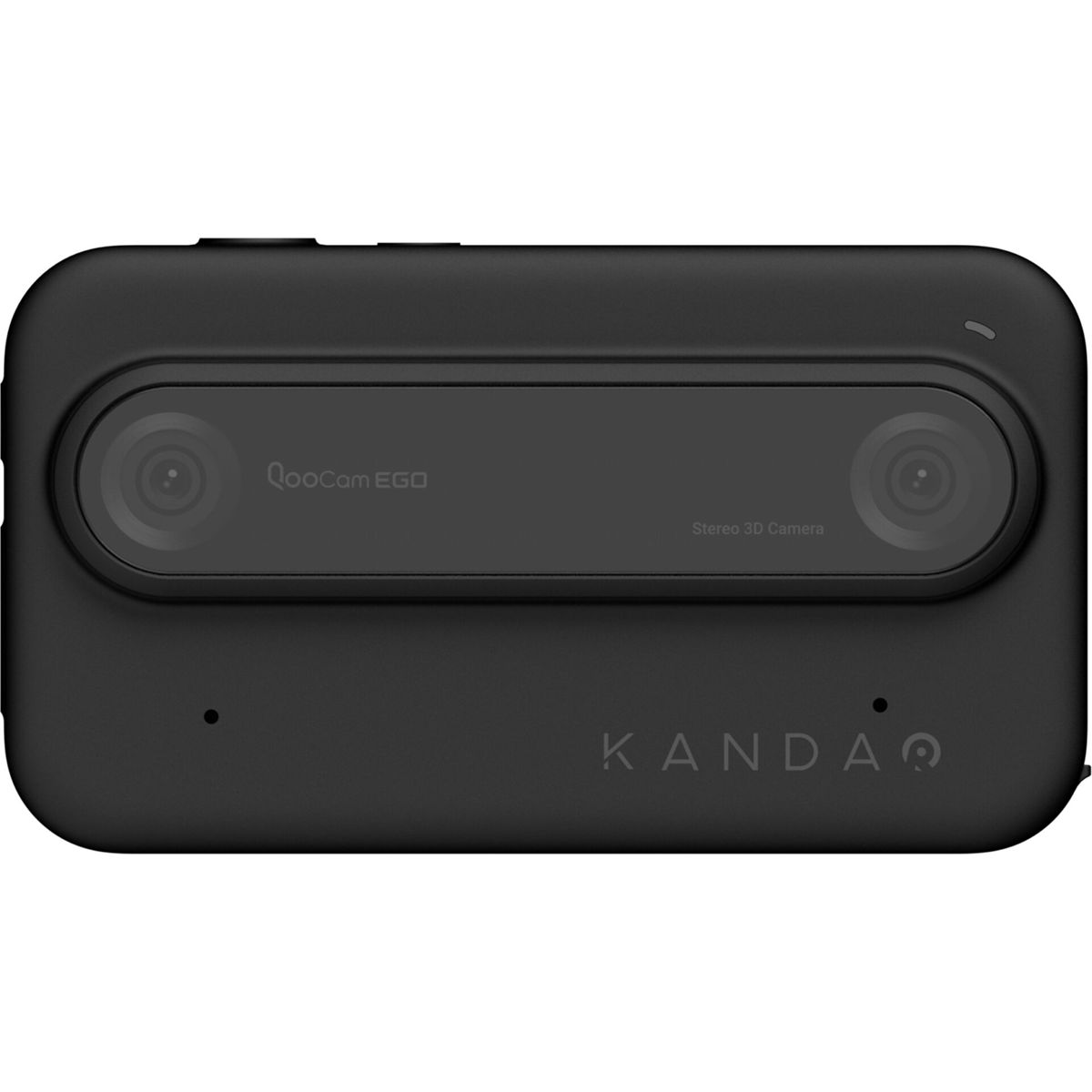 Schwarze 3D-Kamera mit zwei Linsen und dem Markennamen KANDAO. Die Kamera ist rechteckig.