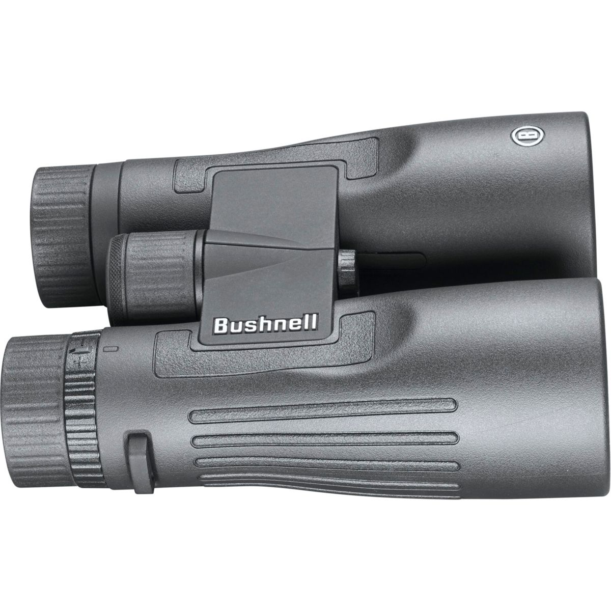 Binocolo Bushnell nero. È centrato e ha una manopola di messa a fuoco.