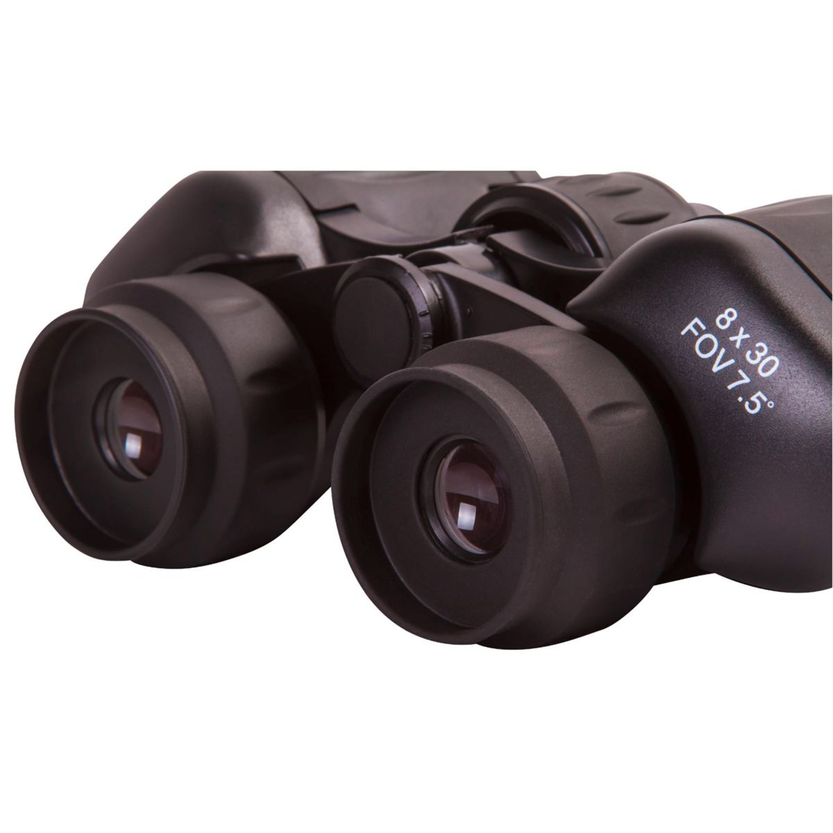 Binocolo con messa a fuoco sull'obiettivo. È nero e presenta il testo 8x30 FOV 7,5°.