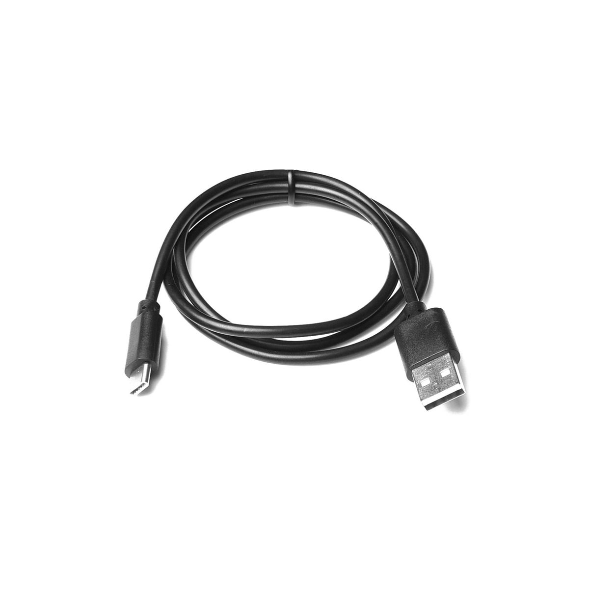 Czarny kabel USB leży na białej powierzchni. Kabel ma złącze USB i USB-C na każdym końcu.