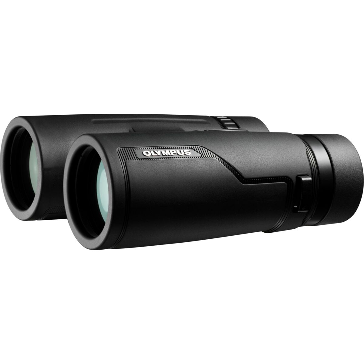 Para czarnych lornetek z napisem 'OLYMPUS'.