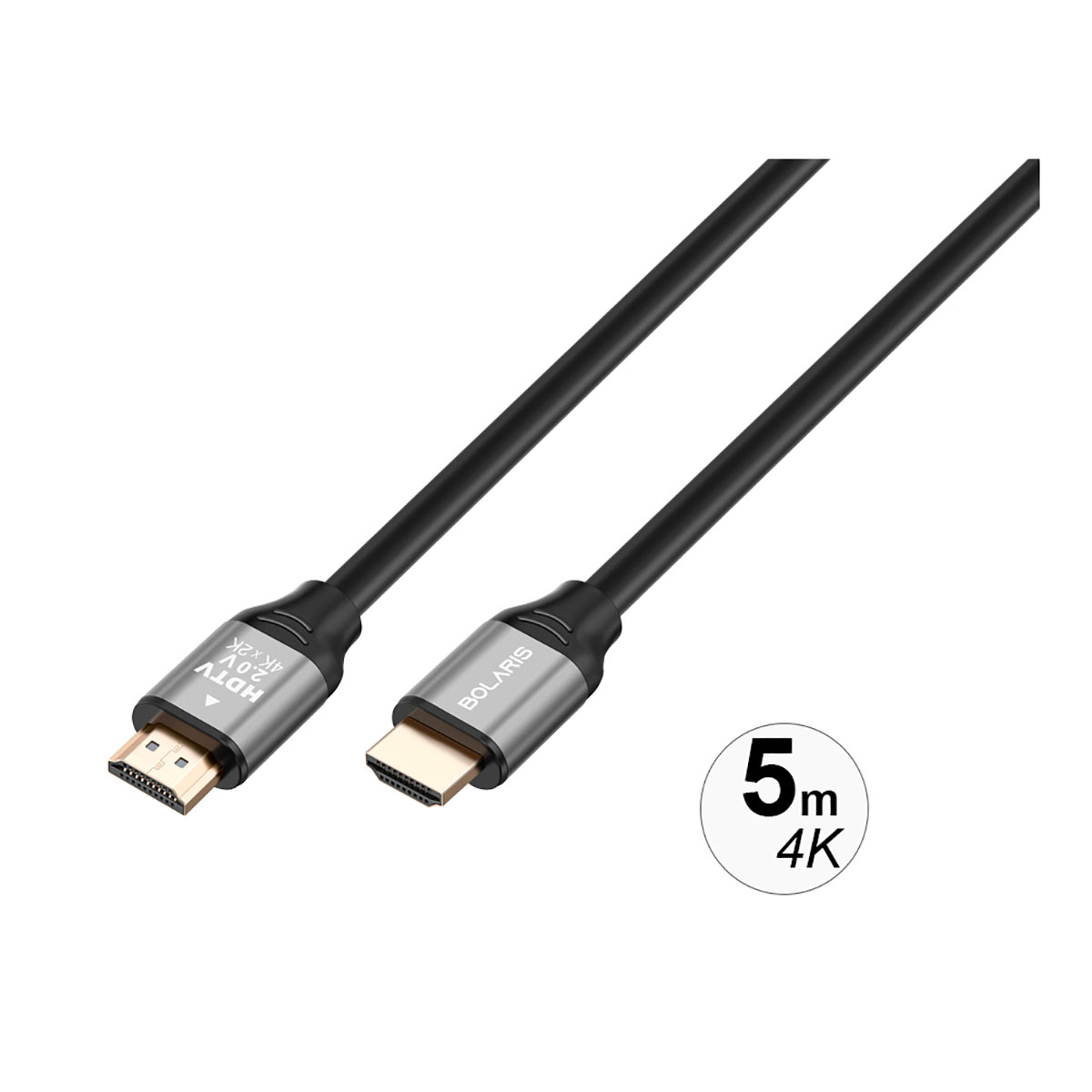 Zwei schwarze HDMI-Kabel mit silbernen Steckern, Aufschrift 'HDTV 2.0 A 4K X 2K'.