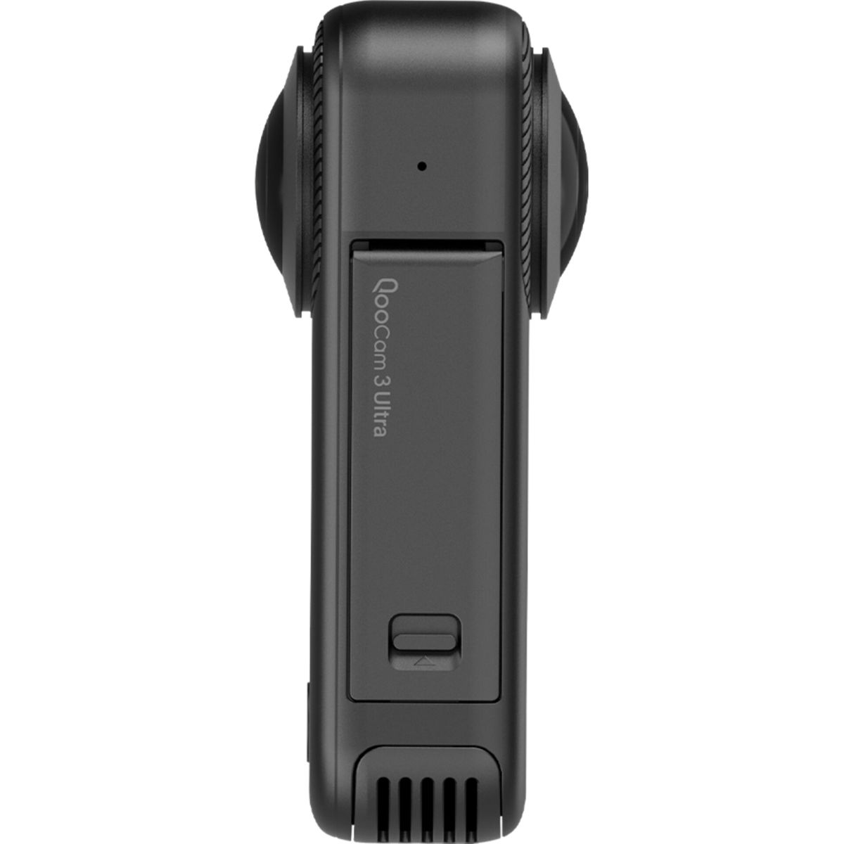 Schwarze 360-Grad-Kamera mit Linsen auf beiden Seiten.