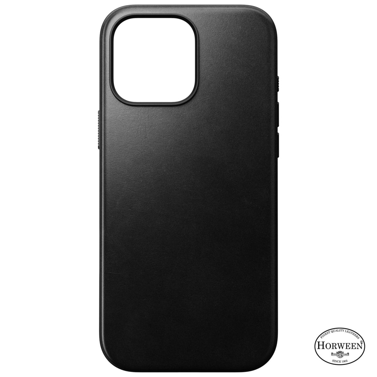 Una semplice custodia per telefono nera con il logo Horween in basso a destra.