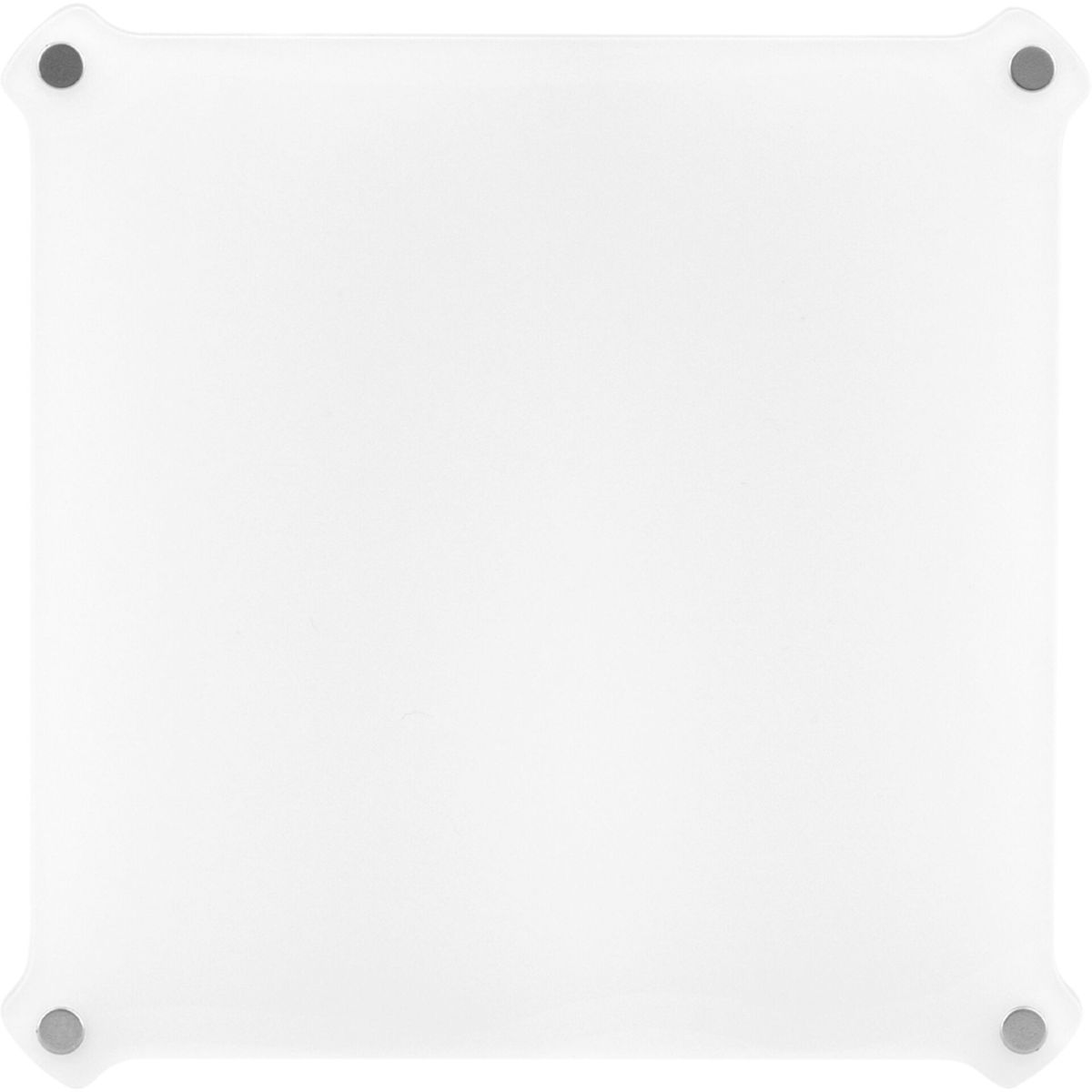Ein weißes Quadrat mit abgerundeten Ecken, mit einem kleinen grauen Punkt an jeder Ecke.
