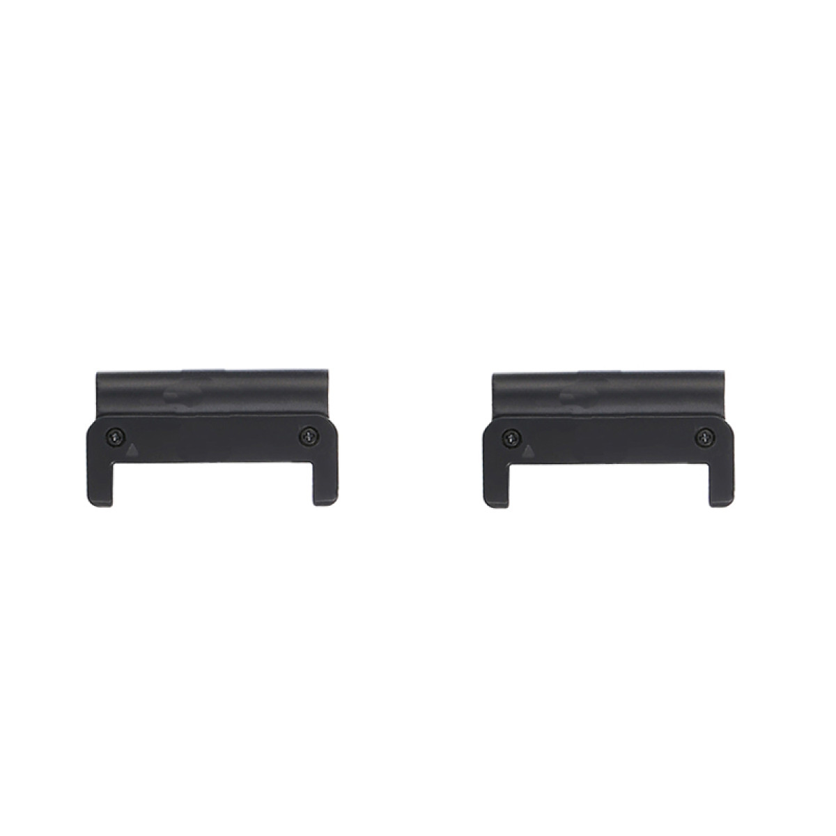 Dwa czarne elementy mocujące paska do zegarka. Z każdej strony mają małą śrubkę.