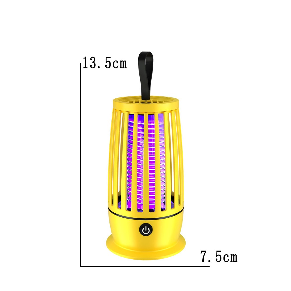 Gelber Mückentöter mit UV-Licht. Abmessungen werden auf dem Bildschirm angezeigt.