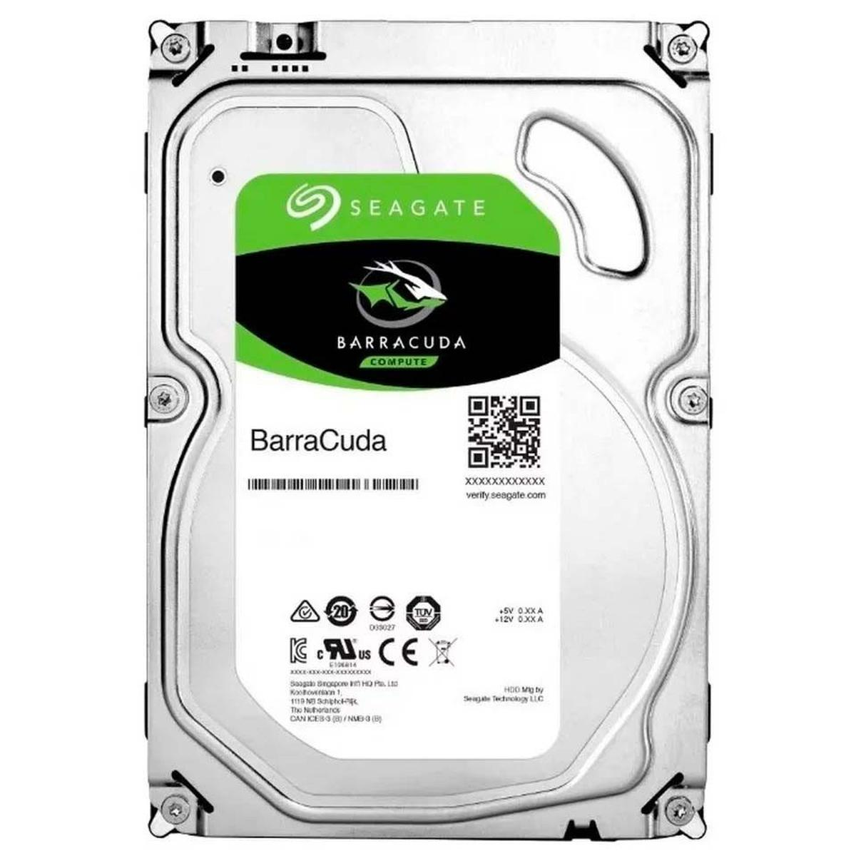 Dysk twardy Seagate Barracuda. Dysk jest srebrny i zielony z logo i tekstem.