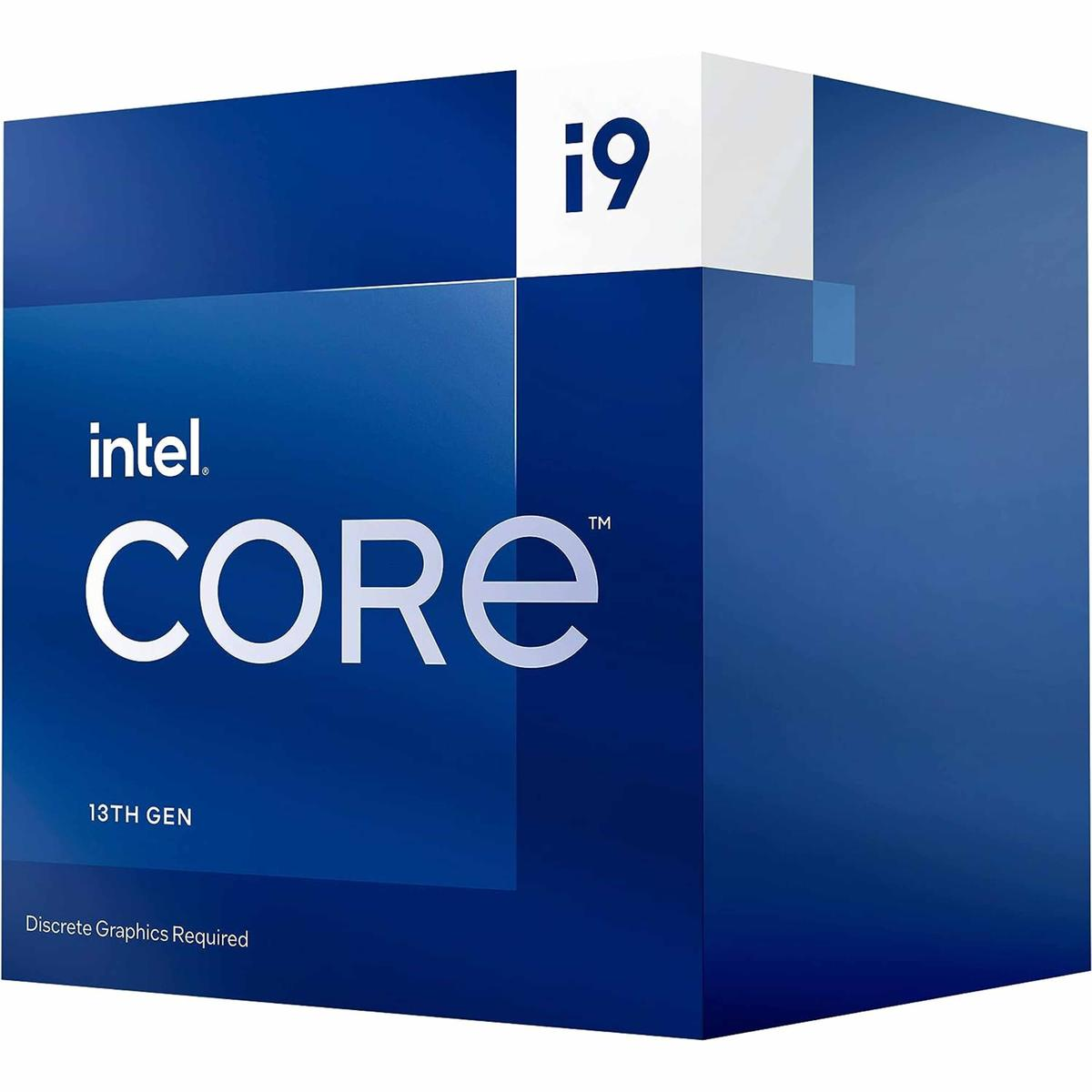 Pudełko procesora Intel Core i9 13. generacji. Niebiesko-biała kolorystyka.