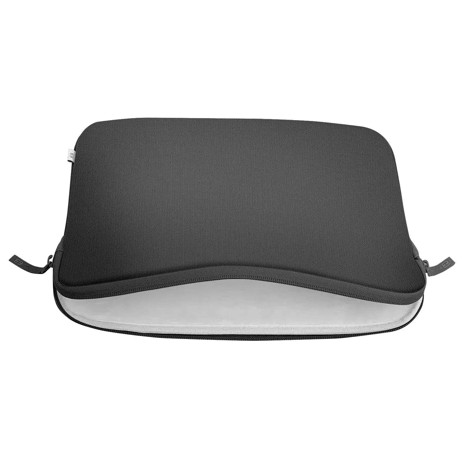 Custodia per laptop grigio scuro, aperta per rivelare un interno bianco.