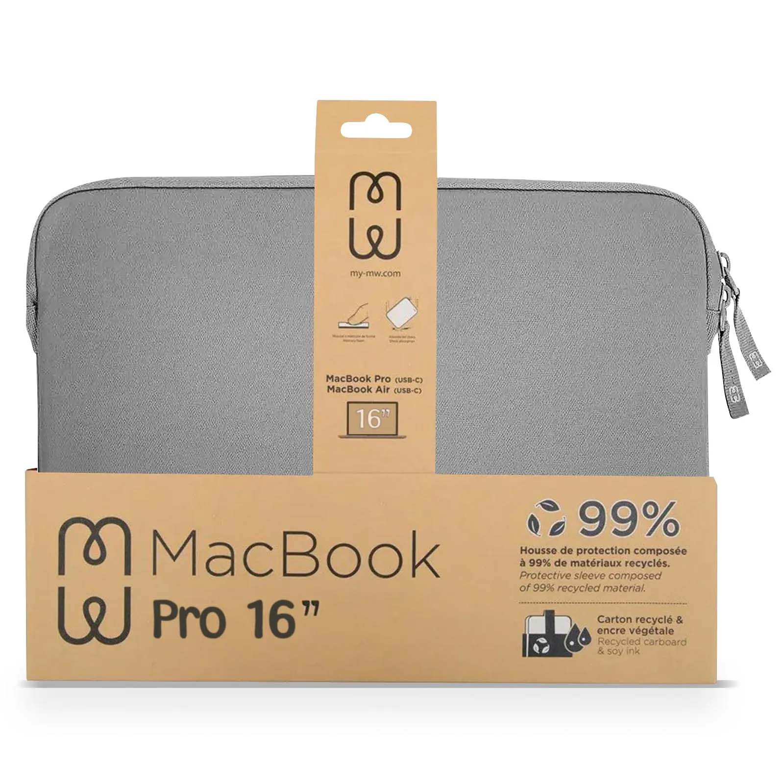 Confezione della custodia per laptop con etichetta MacBook Pro 16" e informazioni sul riciclaggio.