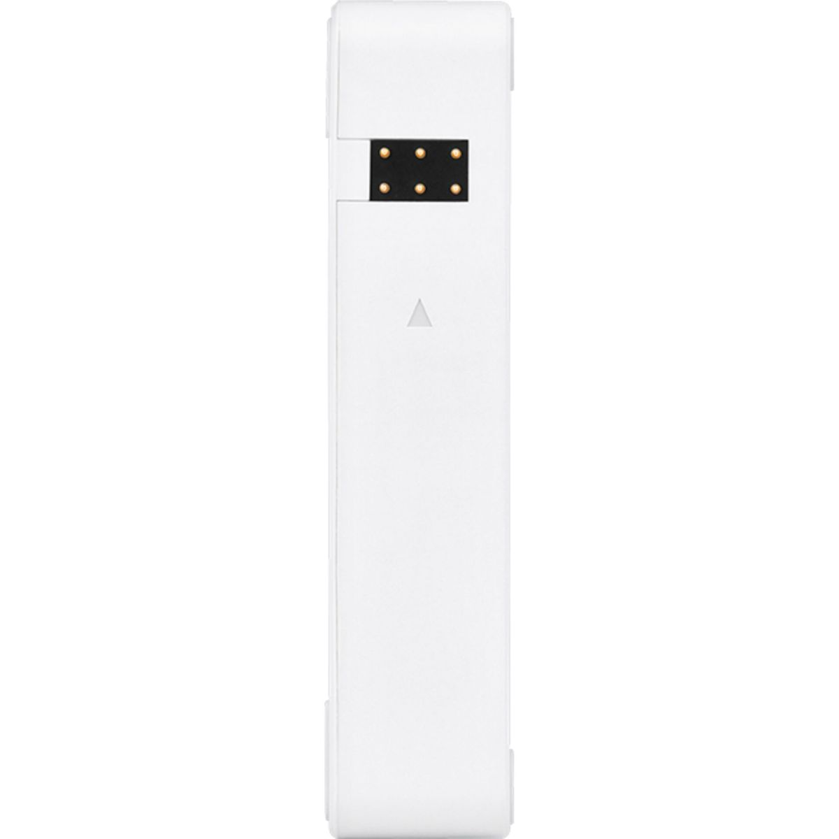 A white, rectangular device with a black dot pattern. It has a triangle marking and is on a white background.