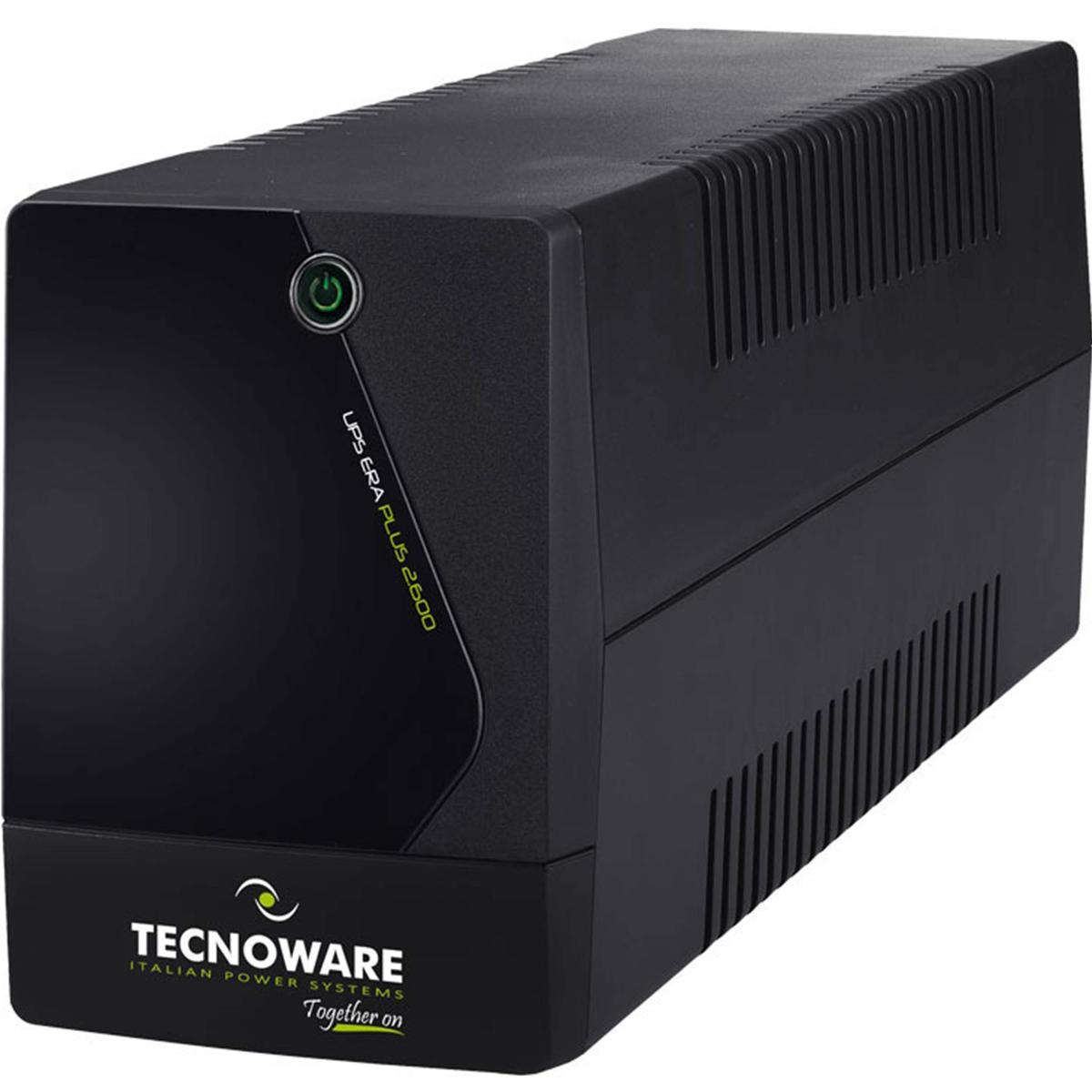 Un UPS ERA PLUS 2500 Tecnoware nero, un dispositivo di backup dell'alimentazione, con il marchio sul davanti.