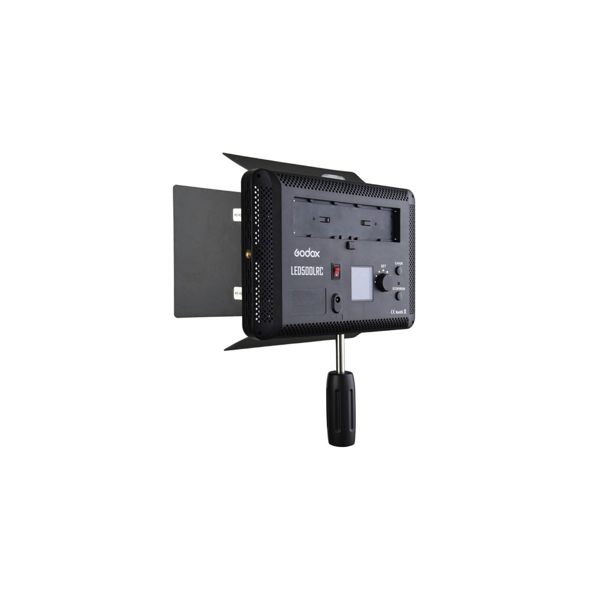 Ein schwarzes LED-Lichtpanel mit verstellbaren Seitenteilen und einer Steuerschnittstelle.