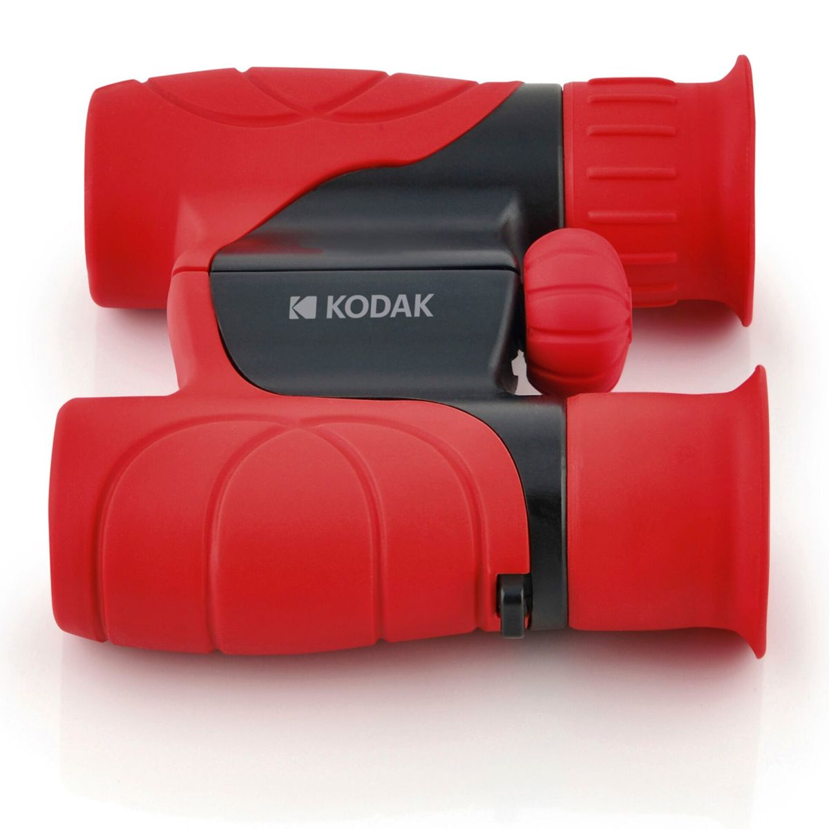 Binocolo rosso e nero. Il logo Kodak è visibile. Sfondo bianco.
