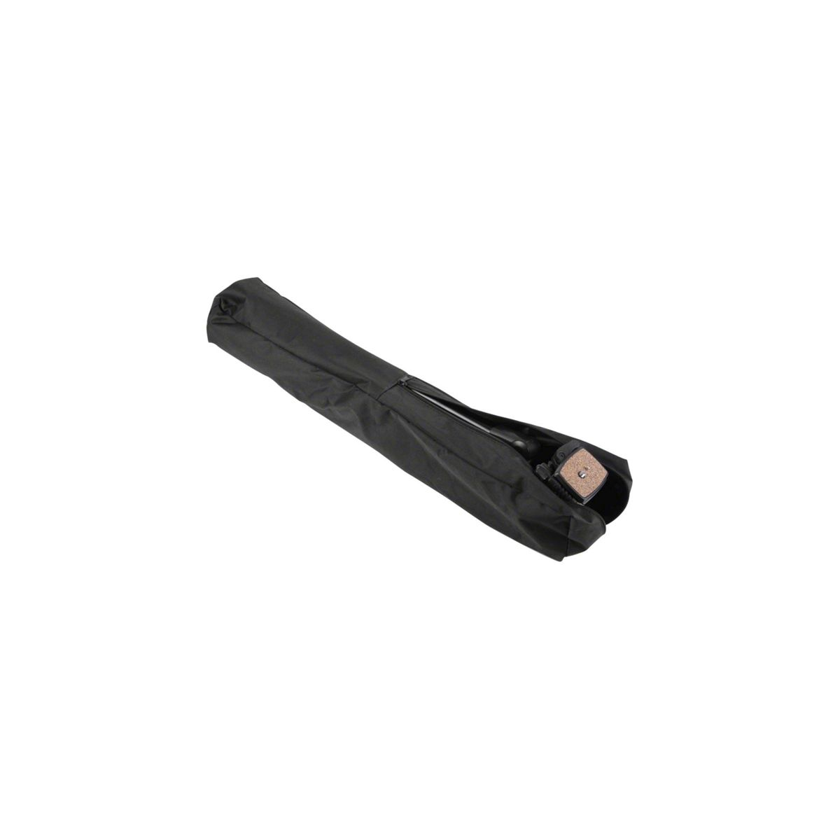 Trípode negro en una funda de transporte negra.