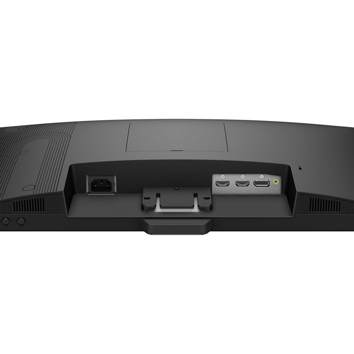 Tył czarnego monitora. Porty obejmują zasilanie, HDMI i audio.