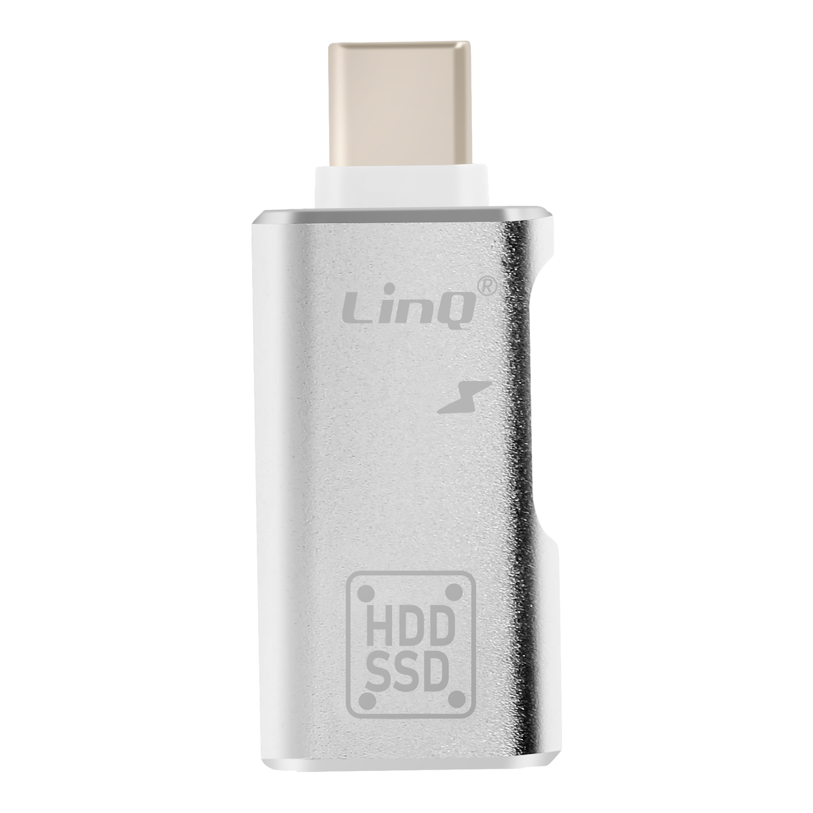 Adattatore LinQ HDD/SSD argento con connettore USB-C.