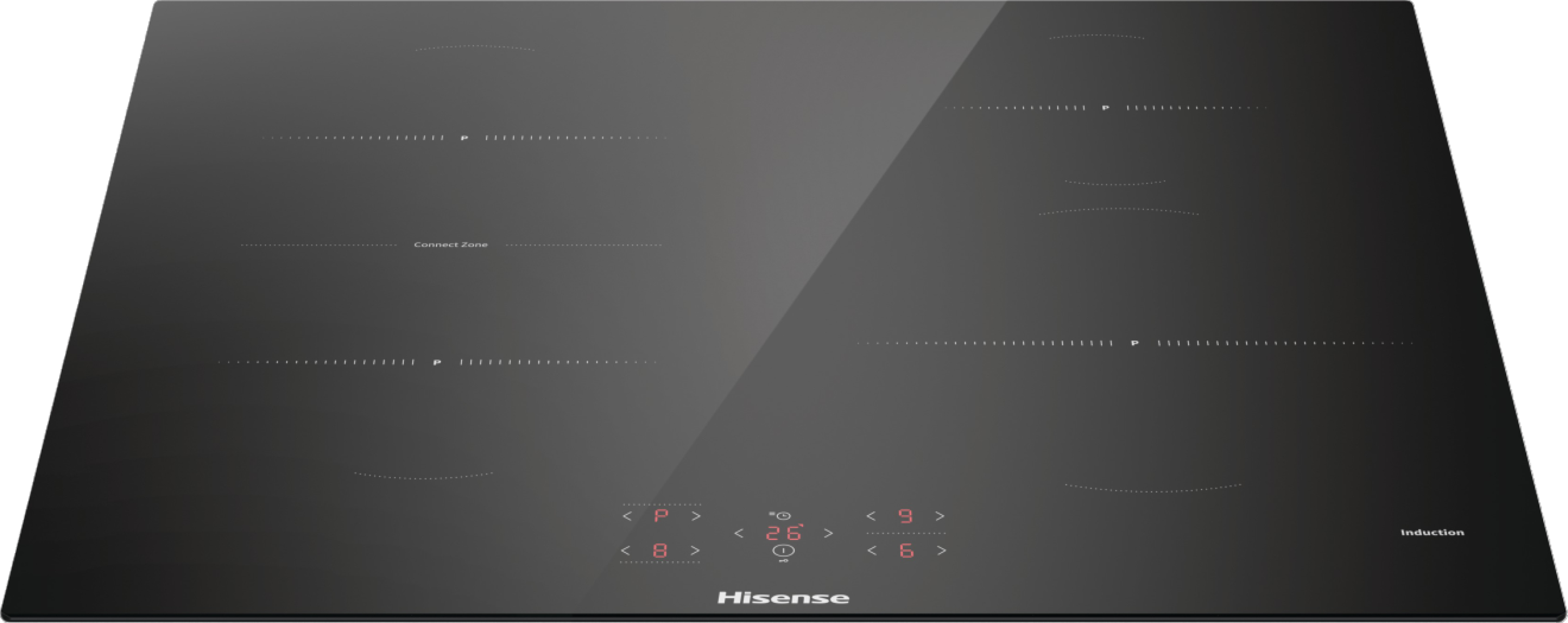 Czarna płyta indukcyjna z elementami dotykowymi, pokazująca liczby i symbole.