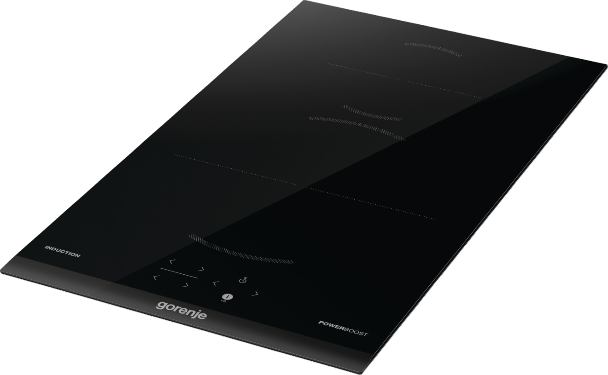 Schwarzes Gorenje Induktionskochfeld mit Touch-Bedienelementen und Power Boost.