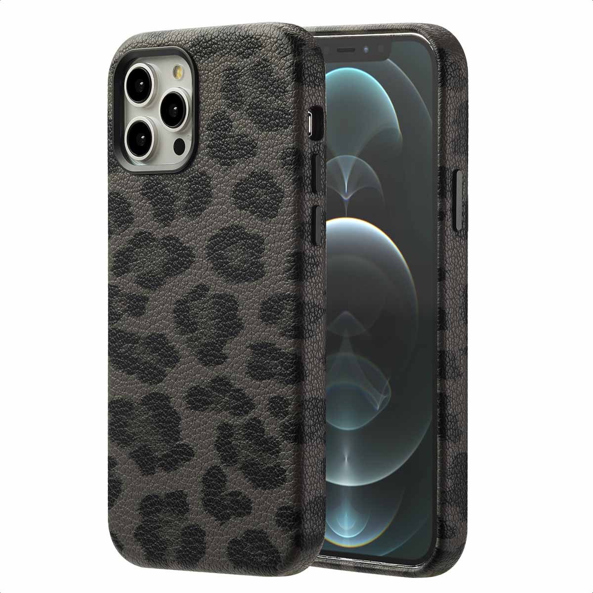 Een telefoon in een hoesje met luipaardprint.