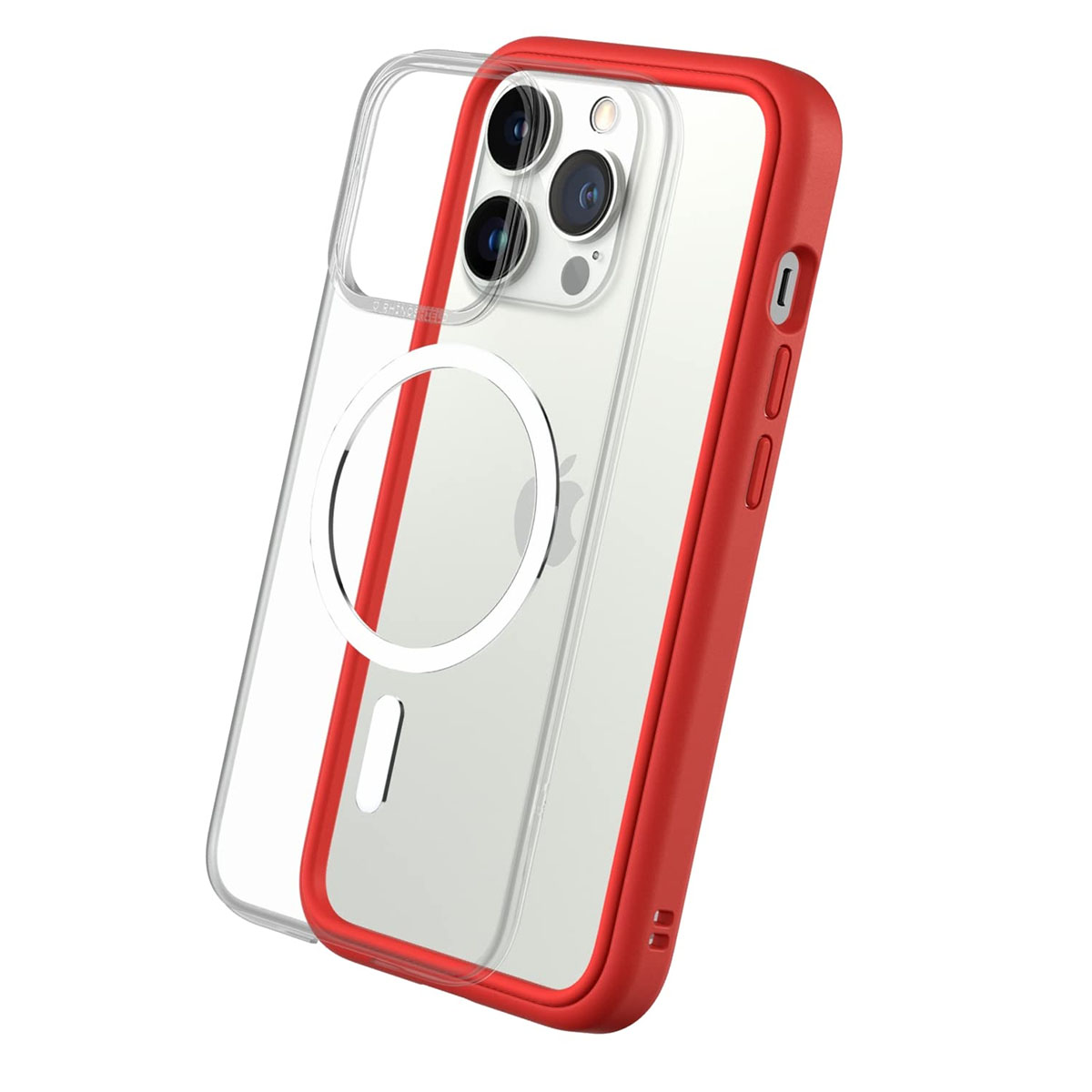 Una custodia per telefono con cornice rossa viene mostrata, mostrando il design del telefono.