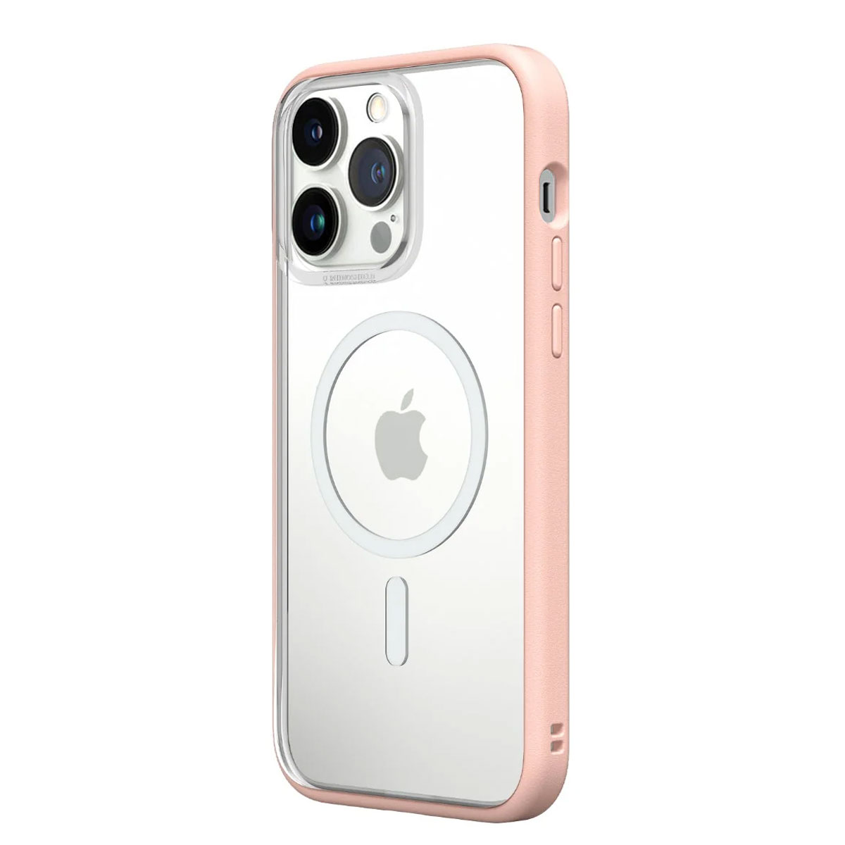 Custodia trasparente per telefono con paraurti rosa e logo Apple.