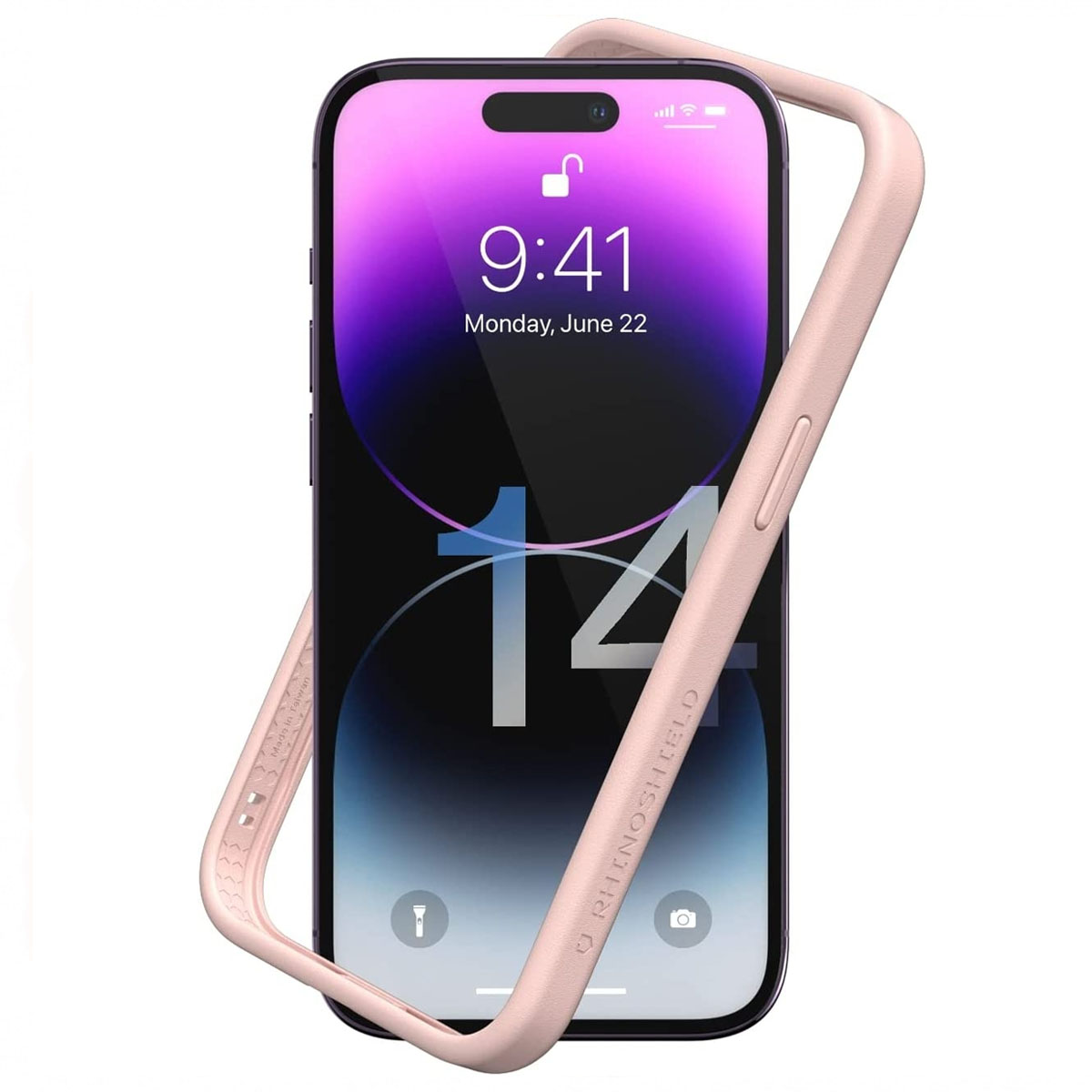 Telefono in una custodia rosa che mostra l'ora e la data.