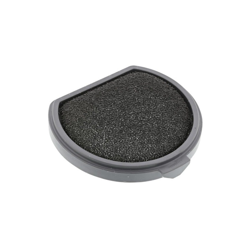 Un filtro grigio con schiuma nera all'interno.