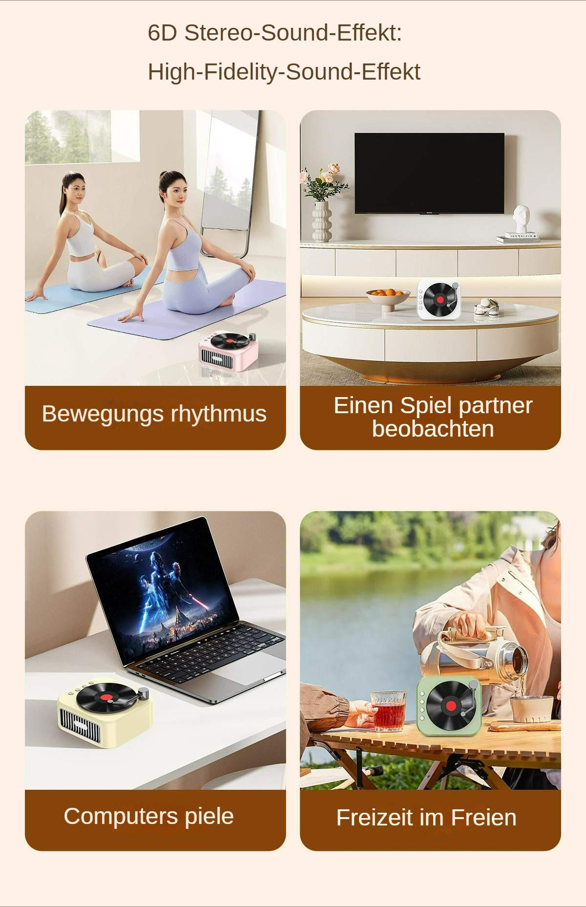 Bilder, die den Plattenspieler und Mikrofone in Aktion zeigen: Sport, Gaming, Outdoor.