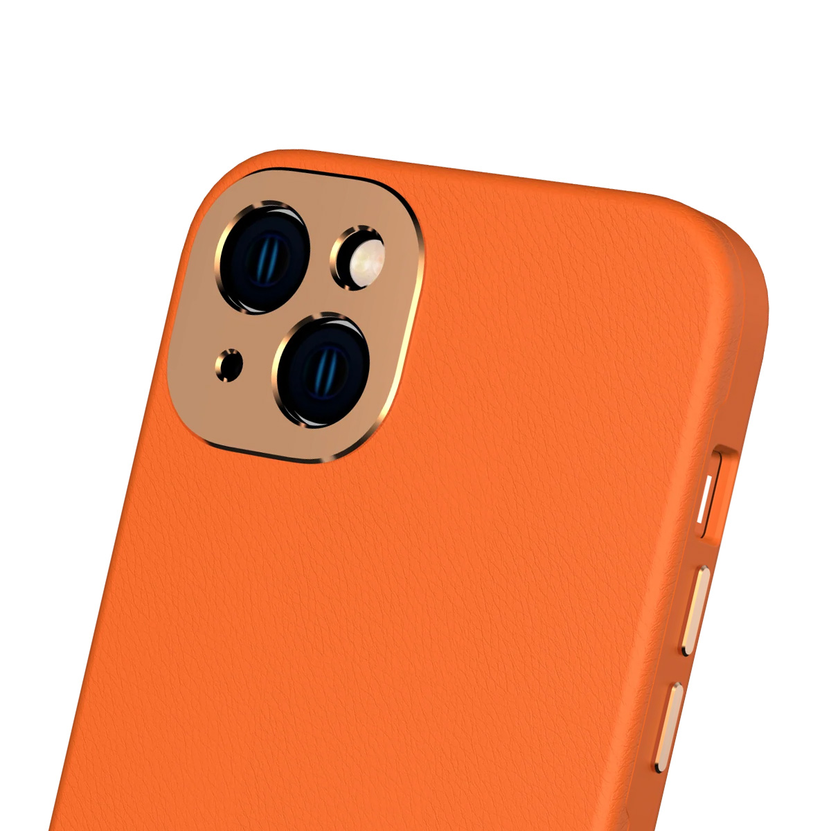 Orangefarbene Handyhülle mit Kameradetails.