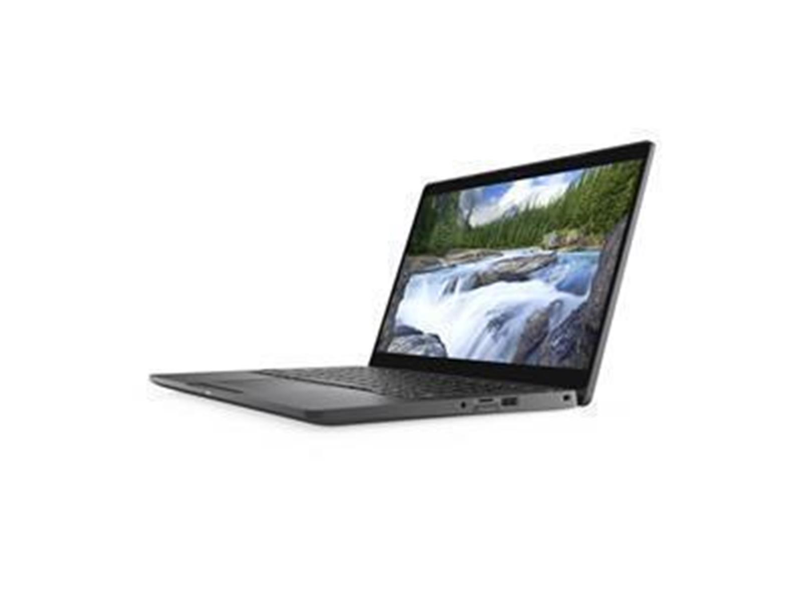 Laptop mit einem Bildschirm, der eine Wasserfallszene zeigt, vor weißem Hintergrund, im Profil.