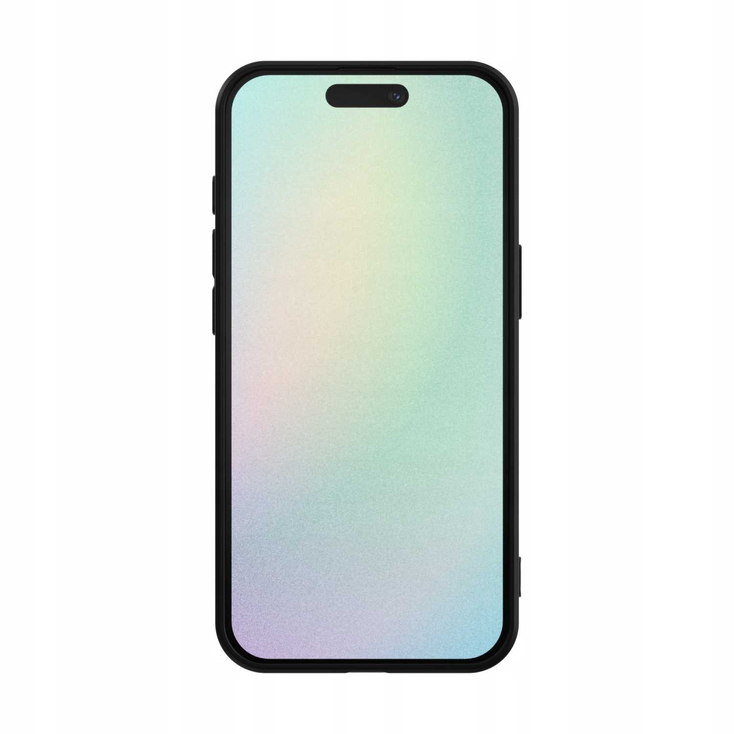 Telefon z czarnym etui. Ekran jest widoczny. Etui otacza krawędzie telefonu.