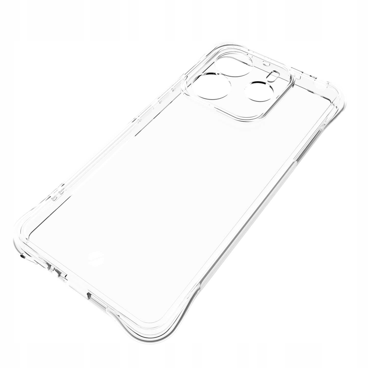 Przezroczyste etui na telefon. Widok z boku przezroczystego etui z wycięciami na aparat.