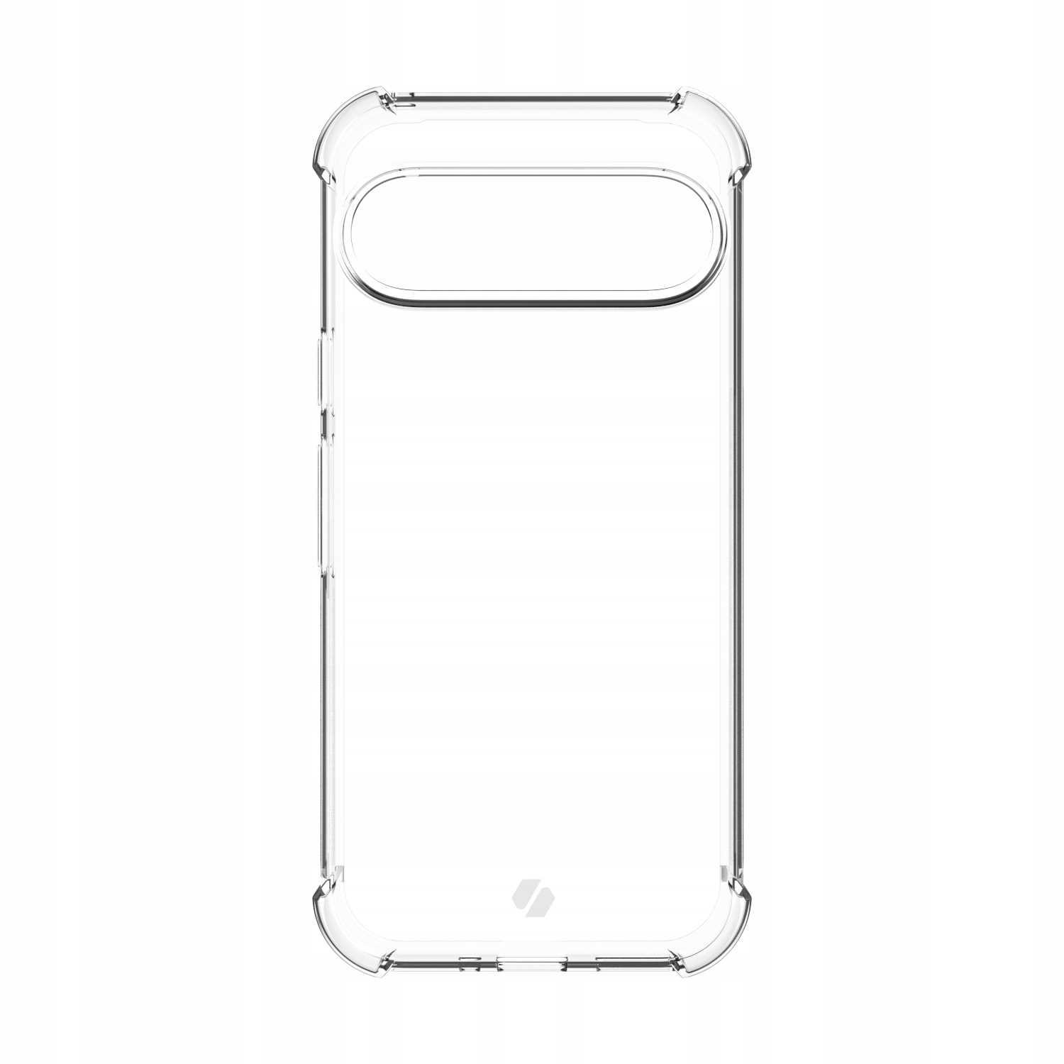 Zbliżenie przezroczystego etui na telefon. Etui ma gładkie krzywizny i jest przezroczyste, ukazując wygląd telefonu.