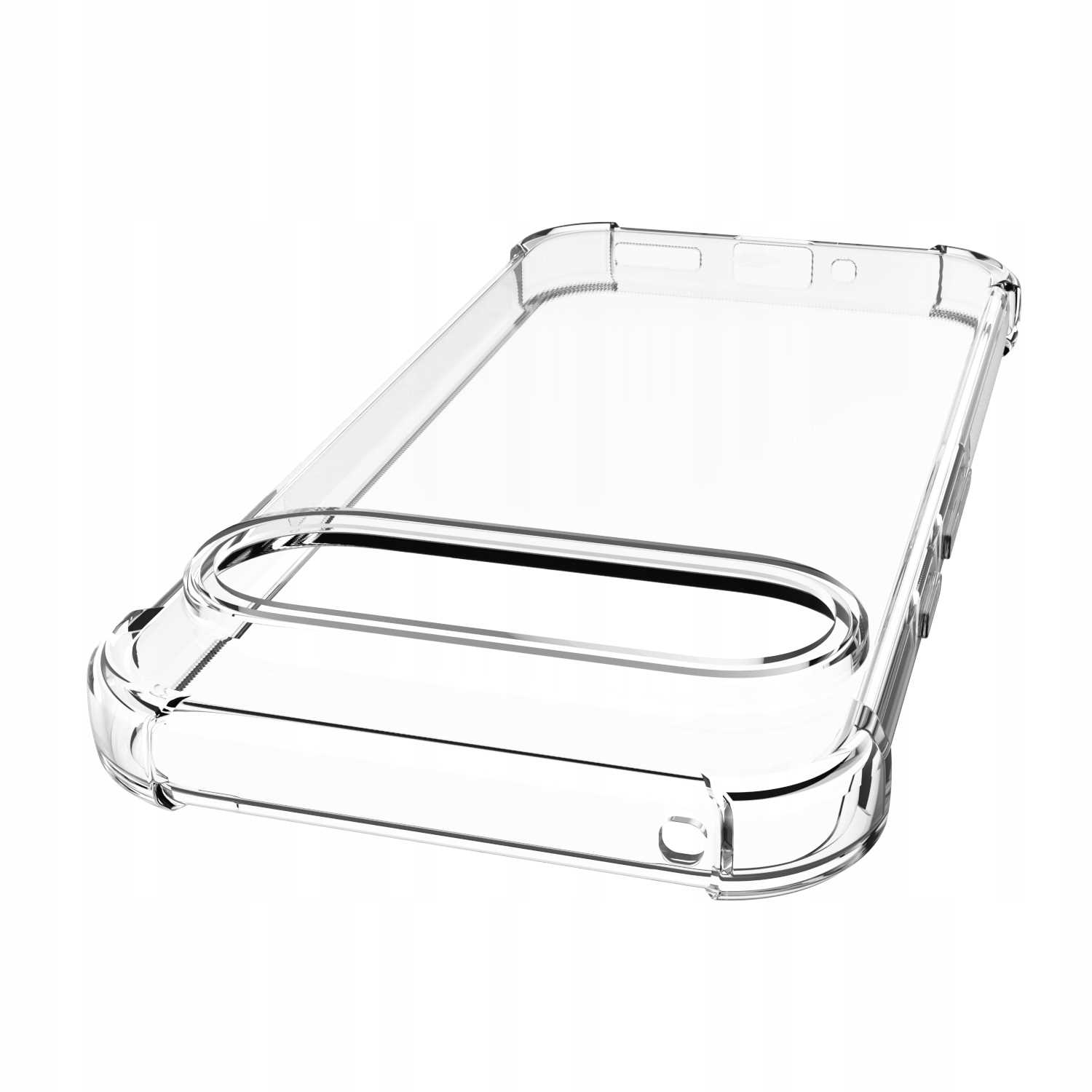 Przezroczyste etui na telefon. Etui jest przezroczyste i lekko pochylone.