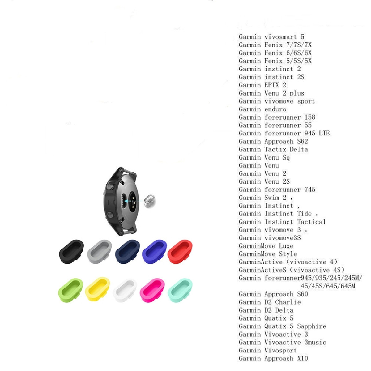 Smartwatch z różnymi paskami i lista kompatybilnych modeli.