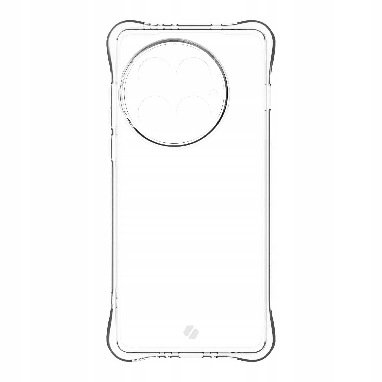 Przezroczyste etui na telefon. Etui ma okrągłe wycięcie na aparat.