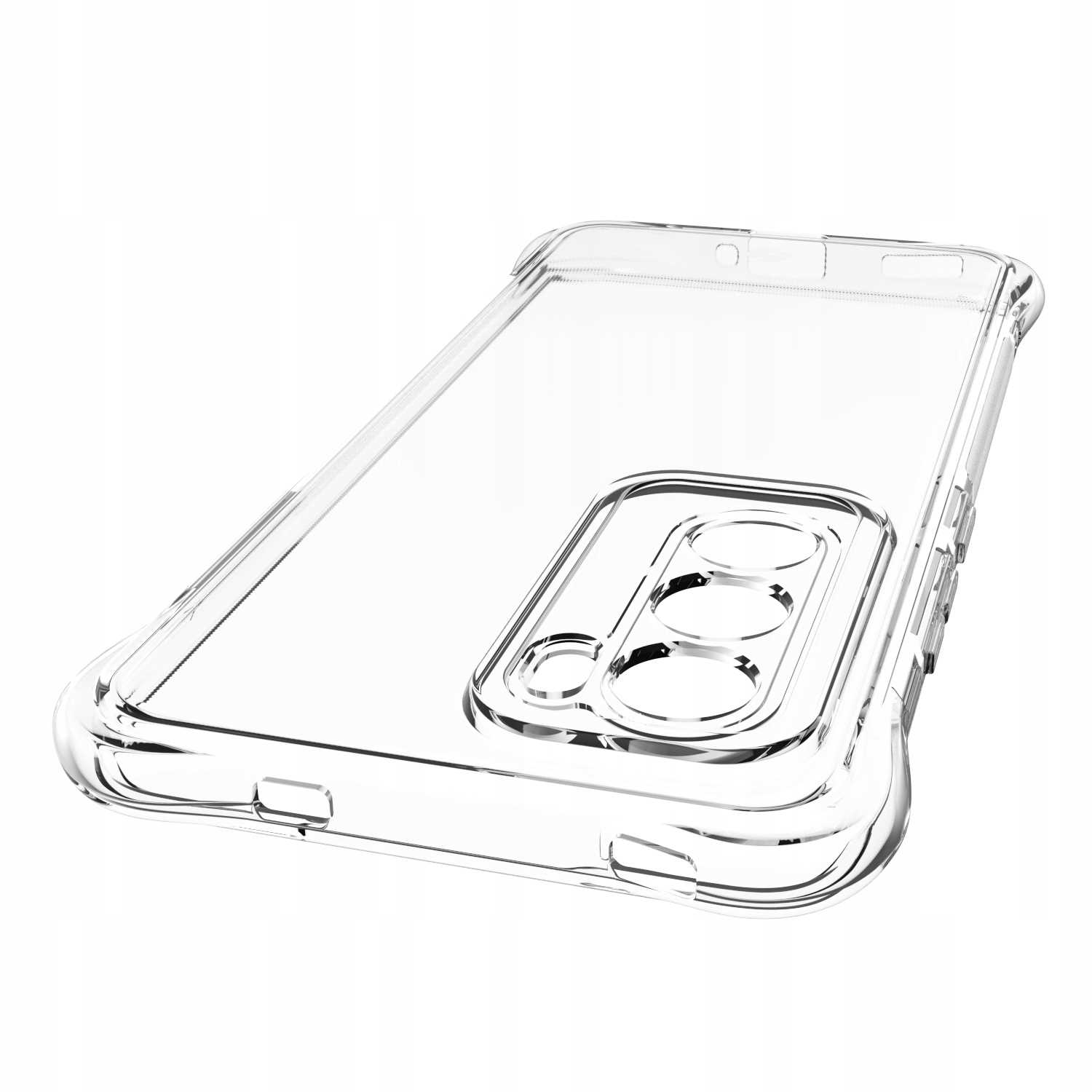 Wyświetlane jest przezroczyste etui na telefon, prezentujące jego przezroczystą konstrukcję i funkcje ochrony narożników.