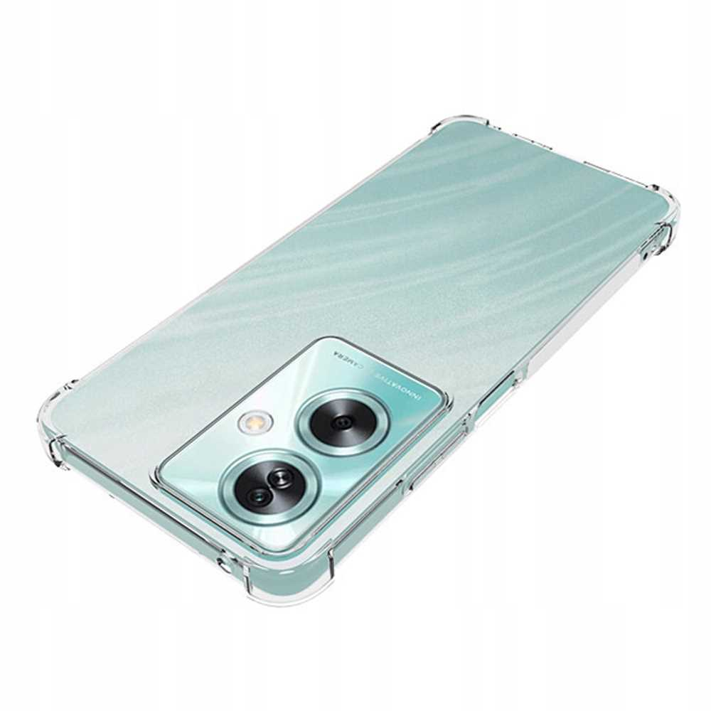 Telefon w przezroczystym etui. Telefon jest jasnozielony, etui przezroczyste.