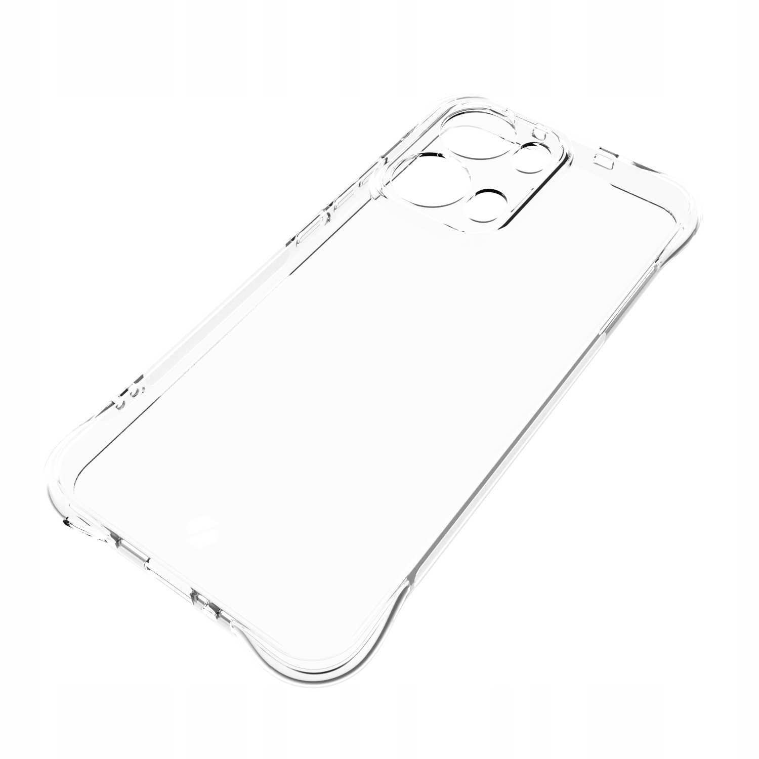Przezroczyste etui na telefon, pokazujące wycięcia na aparat.