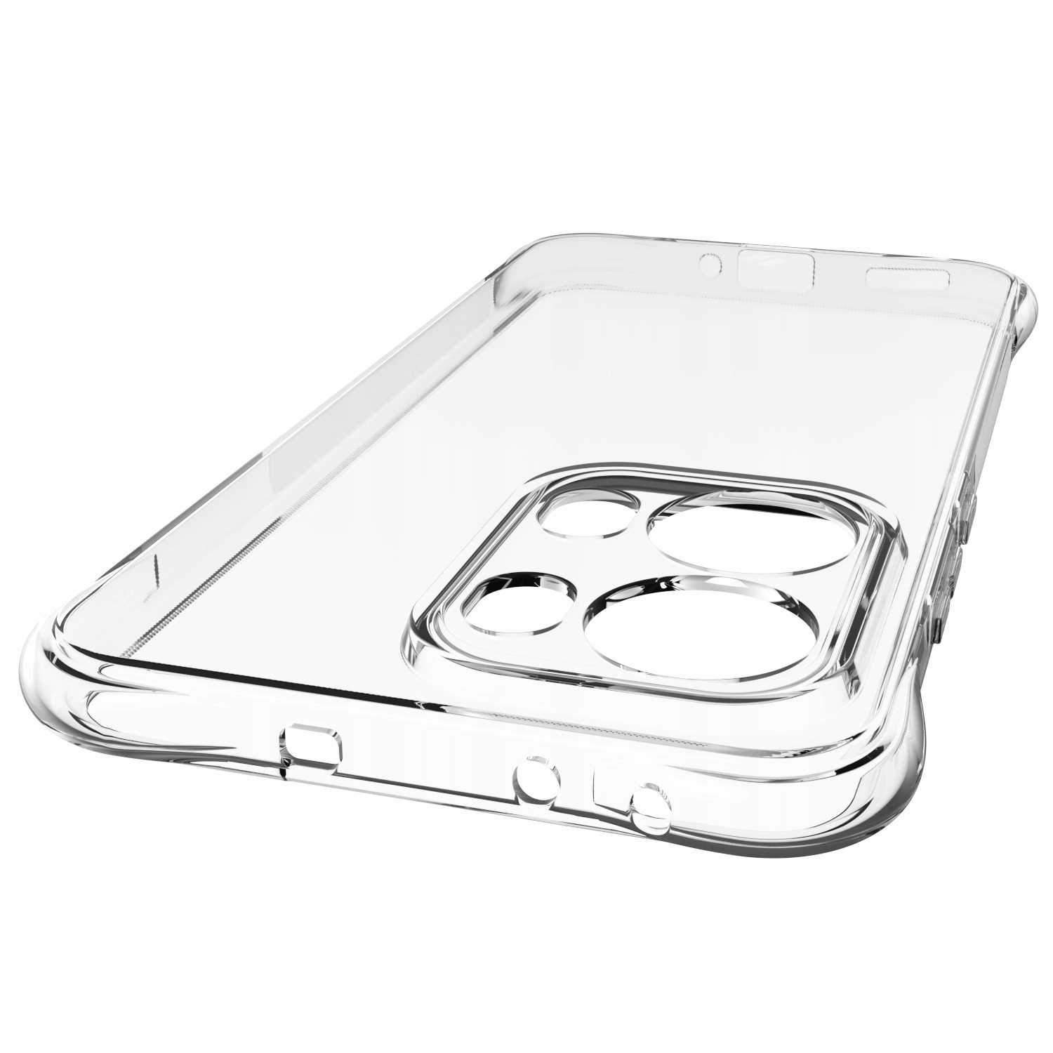 Przezroczyste etui na telefon, pod kątem. Etui jest przezroczyste.