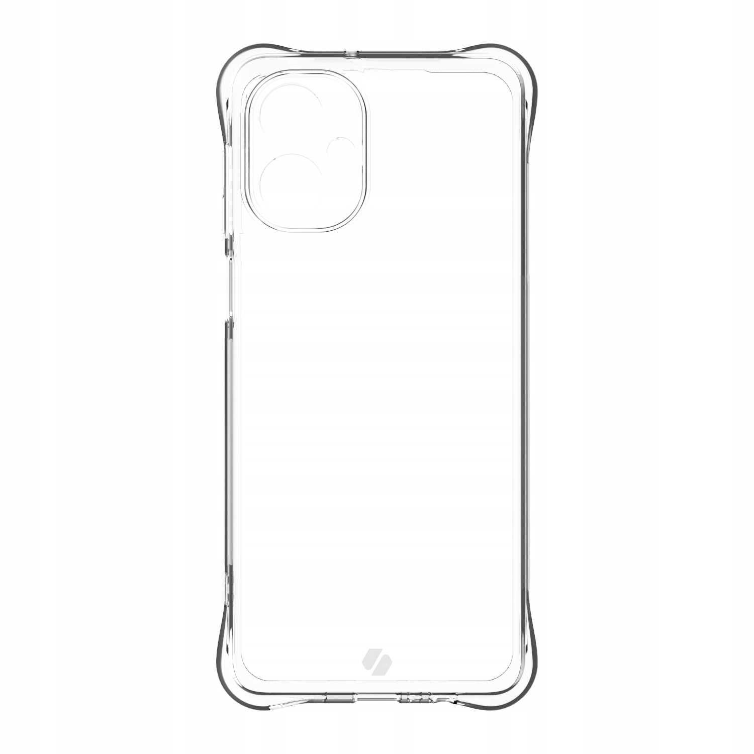 Przezroczyste etui na telefon. To zarys telefonu z widoczną sekcją kamery.